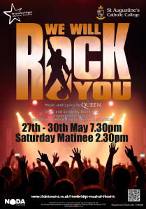 Poster for "We Will Rock You". Main text reads "27th to 30th May, 7.30pm. Saturday Matinee, 2.30pm"