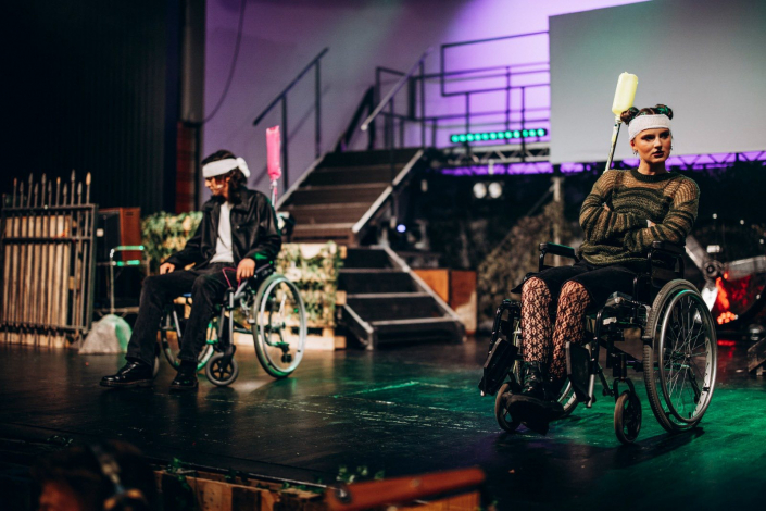 a scene from "We Will Rock You" photographed live on stage